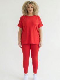 Plus Size Welkin Tee And Leggings Set - Red