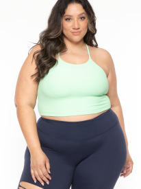 Plus Size Active Ribbed Halter Top - Green