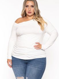 Plus Size Della Asymmetric Neck Top - Ivory