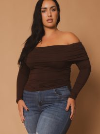 Plus Size Valentina Ruched Top  - Brown
